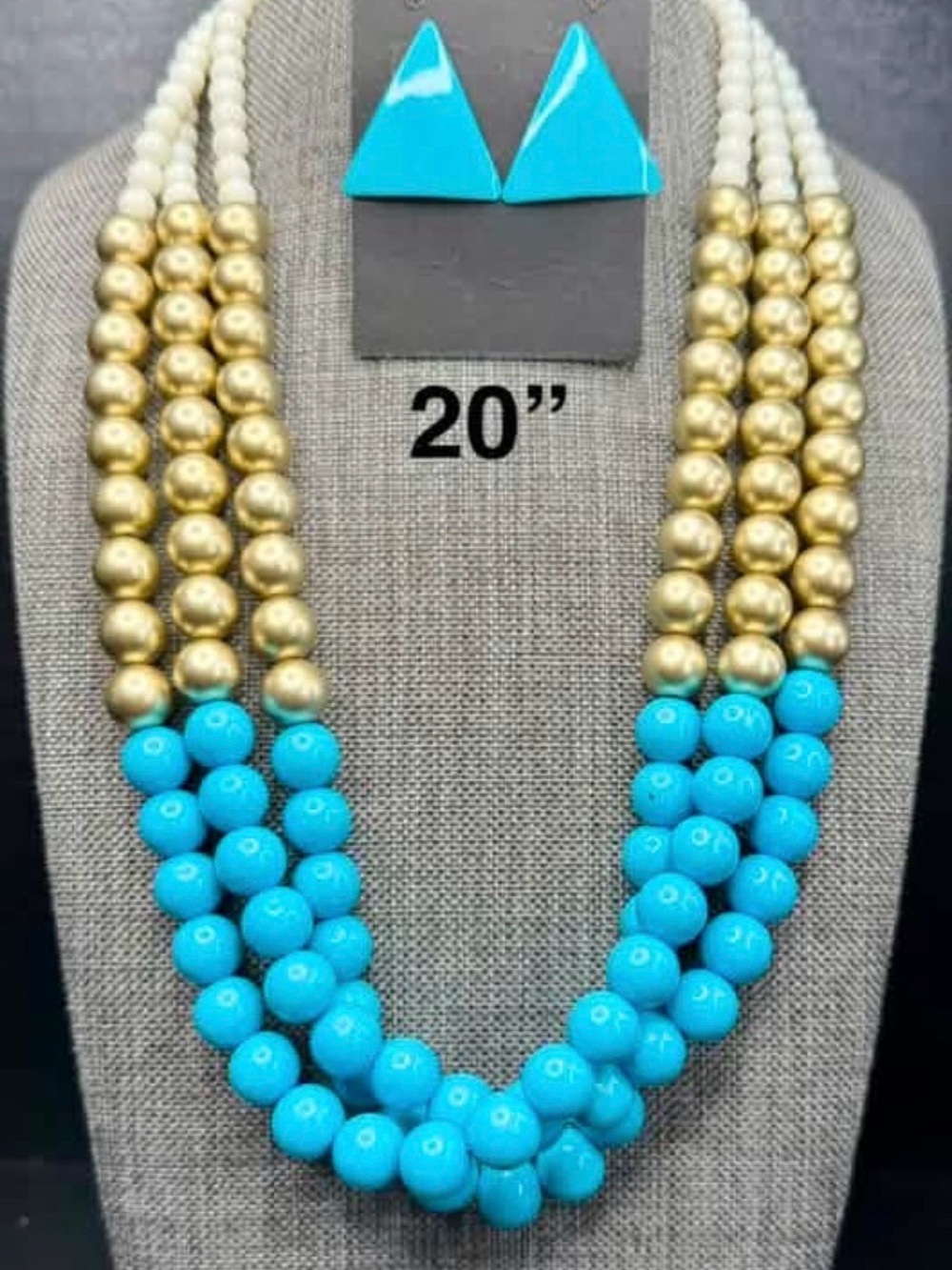 98. Gold and Turquoise Multi-Strand Beaded Necklace